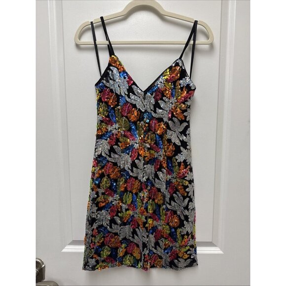 Mac Duggal Size 0 Black Floral 26867 Sequined Mini Cocktail Dress New - Picture 10 of 13